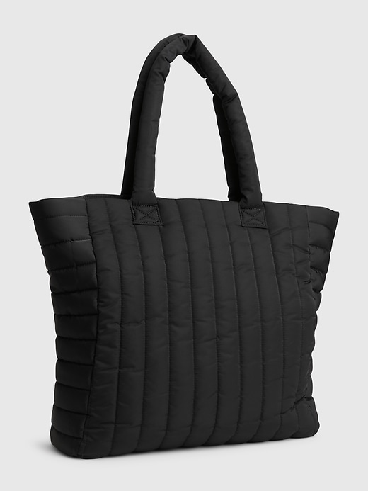 1 of 8 showing, with the color true black of product 100% Recycled Polyester Puffer Tote Bag