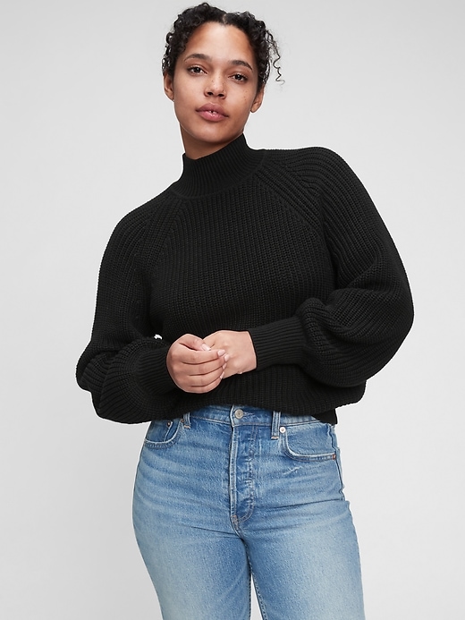 View large product image 1 of 1. Shaker-Stitch Mockneck Sweater
