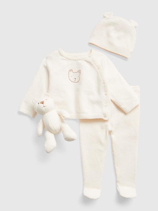 1 of 8 showing, with the color ivory frost of product Baby Sweater Outfit Set with Brannan Bear