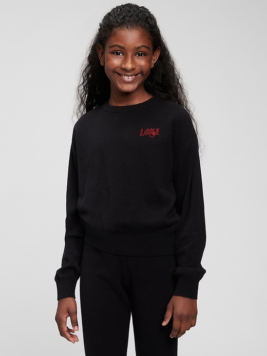 2 of 8 showing, with the color true black of product Kids Embroidered Sweater