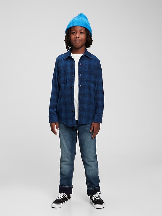 2 of 8 showing, with the color indigo buffalo check of product Kids Buffalo Check Denim Shirt