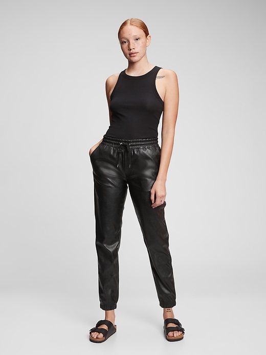 Image number 1 showing, High Rise Faux Leather Joggers