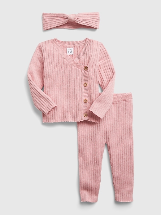 1 of 8 showing, with the color antique pink of product Baby Ribbed Sweater Outfit Set
