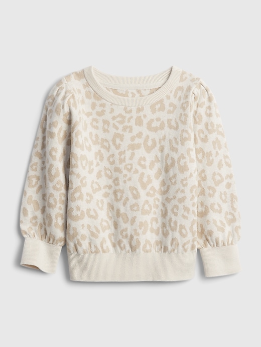 Image number 1 showing, Toddler Leopard Print Puff Sleeve Sweater