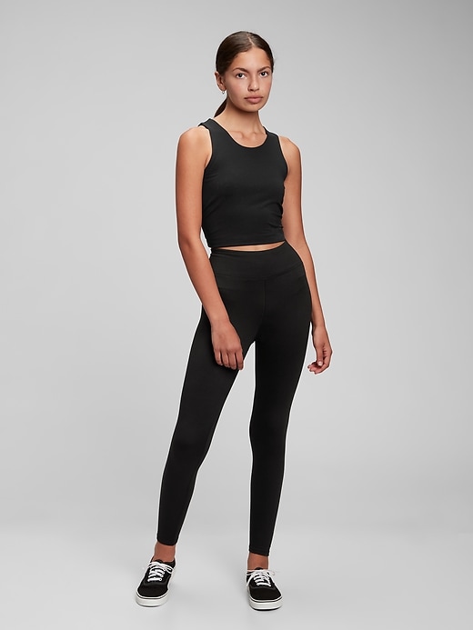 1 of 8 showing, with the color true black of product GapFit Teen Recycled Polyester Cozy Lined Leggings