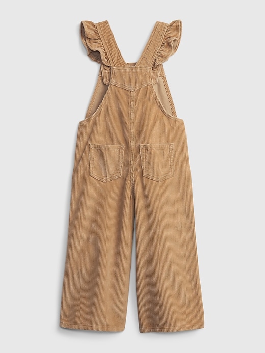 2 of 8 showing, with the color brannan brown of product Toddler Corduroy Ruffle Overalls