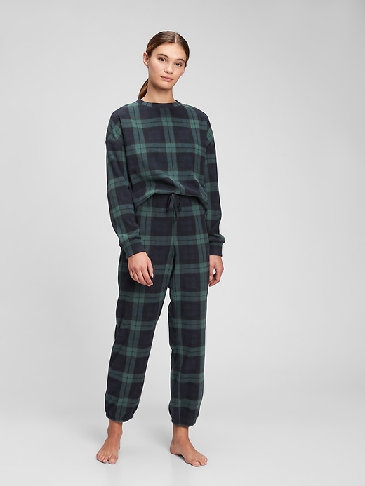 1 of 8 showing, with the color family matching blackwatch plaid of product Adult Microfleece PJ Set