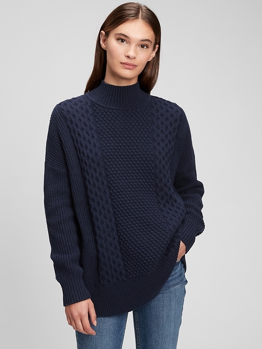 Image number 1 showing, Cable Knit Mockneck Sweater