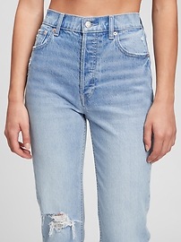 High Rise Destructed Cheeky Straight Jeans with Washwell