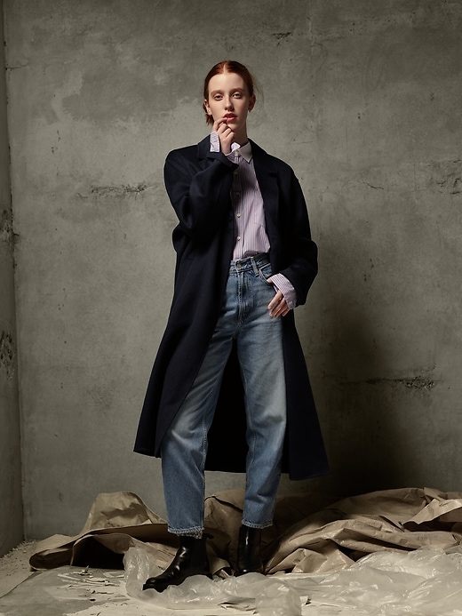 1 of 8 showing, with the color navy blue of product Oversized Wool Coat
