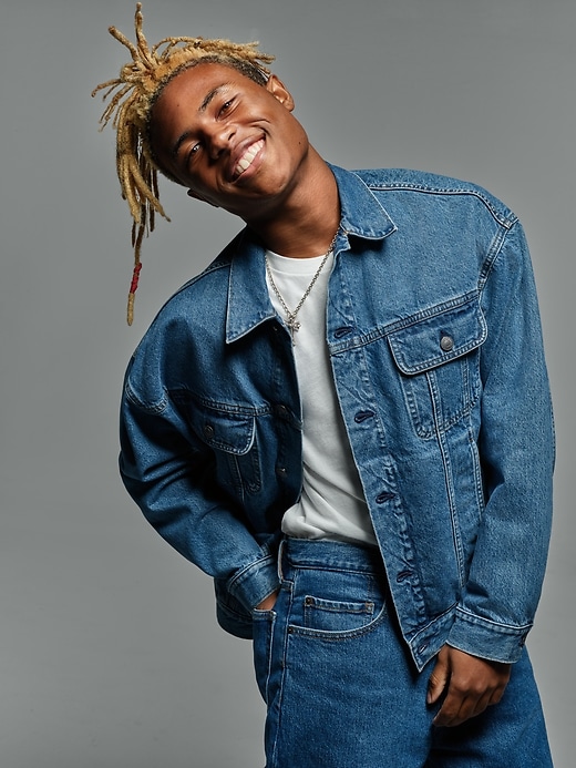 1 of 8 showing, with the color medium indigo of product The Gen Good Icon Denim Jacket
