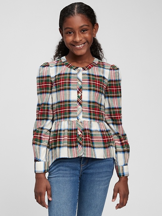 2 of 8 showing, with the color red white plaid of product Kids Plaid Top