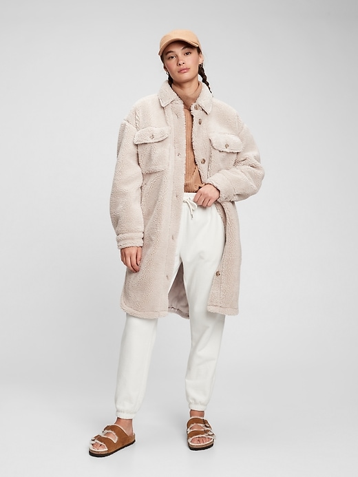 1 of 8 showing, with the color beige taupe of product Oversized Sherpa Shirt Jacket