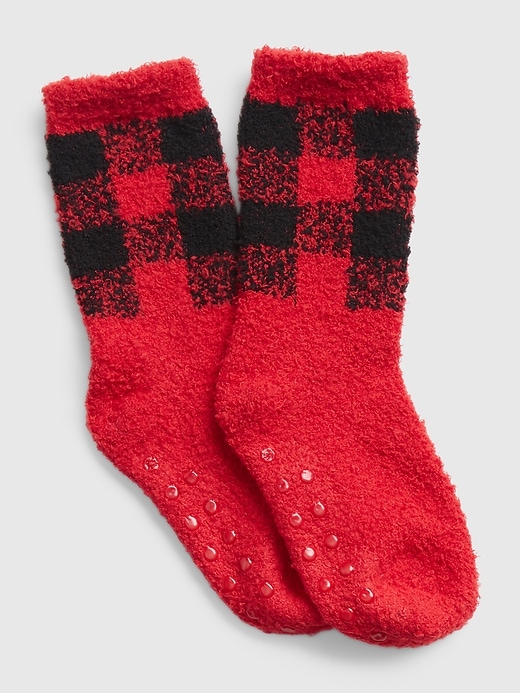 1 of 8 showing, with the color buffalo plaid of product Toddler Buffalo Plaid Cozy Socks