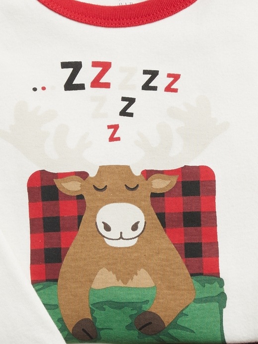 2 of 8 showing, with the color ivory frost beige of product babyGap 100% Organic Cotton Moose Graphic Plaid PJ Set