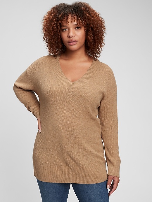 1 of 8 showing, with the color BRANNAN BROWN of product Textured V-Neck Sweater