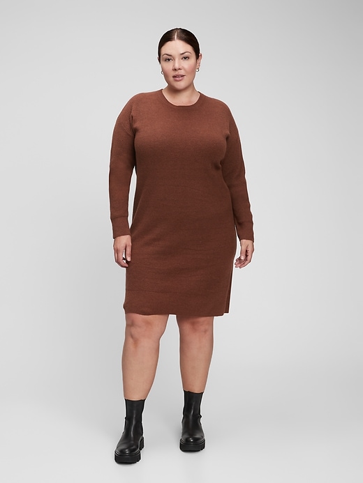 1 of 8 showing, with the color burnt russet brown of product Softest Crewneck Sweater Dress
