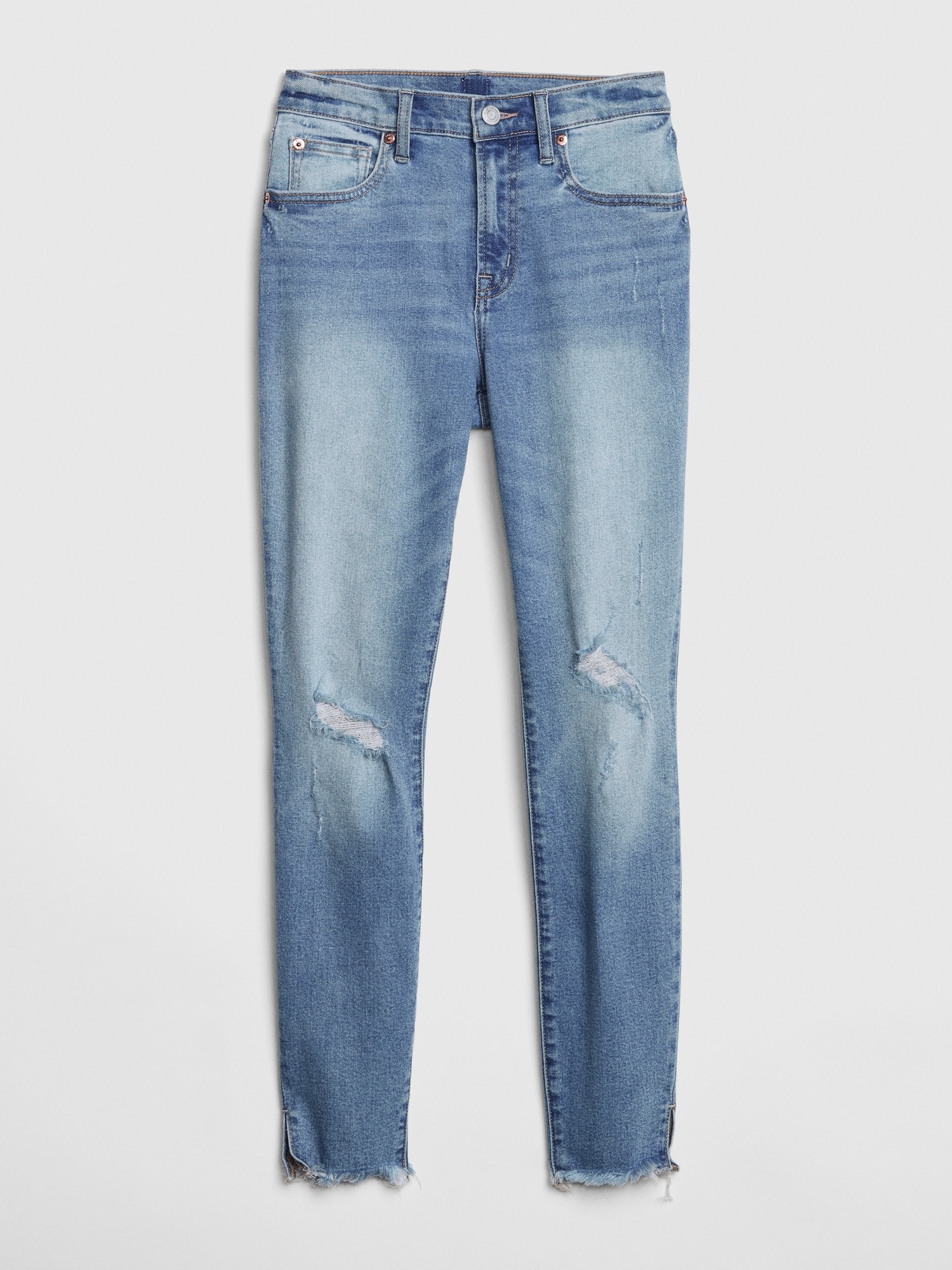 Mid Rise Distressed True Skinny Ankle Jeans