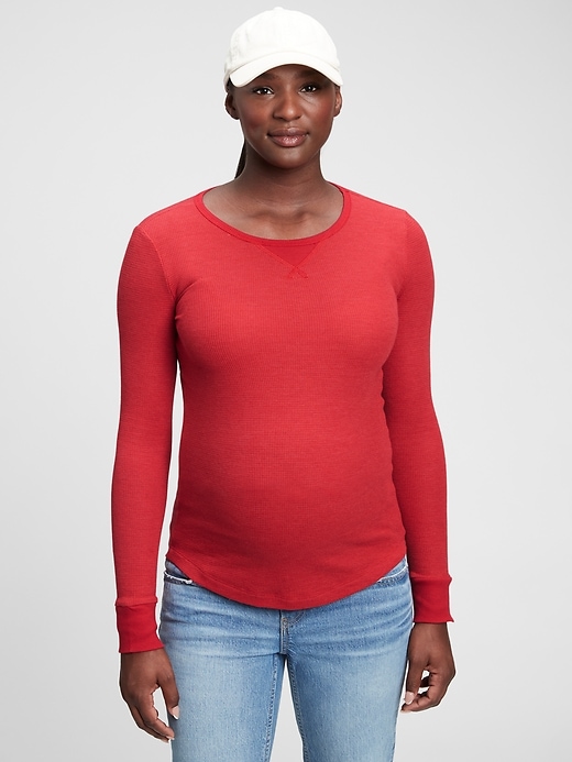 1 of 8 showing, with the color modern red of product Maternity Waffle Crewneck T-Shirt