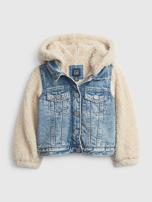 Image number 1 showing, Toddler Denim Sherpa Hoodie Jacket