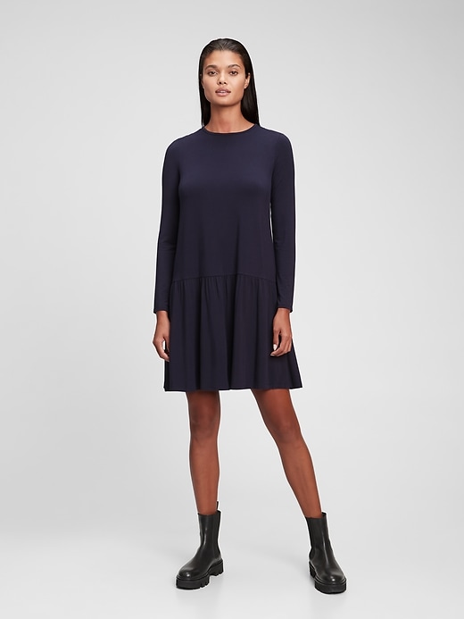 1 of 8 showing, with the color navy blue of product Ruffle Hem Dress
