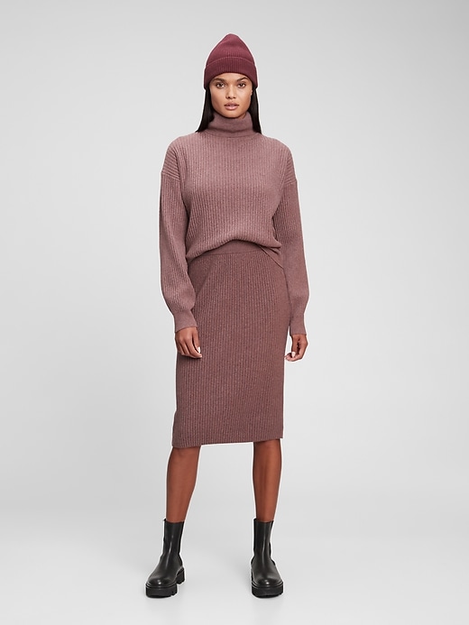 1 of 8 showing, with the color fig brown of product Softest Sweater Midi Skirt