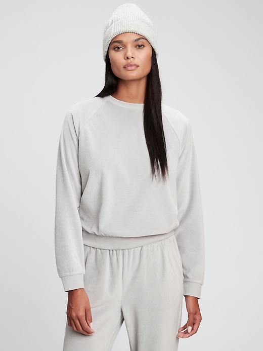 1 of 8 showing, with the color quarry grey of product Velour Crewneck Sweatshirt