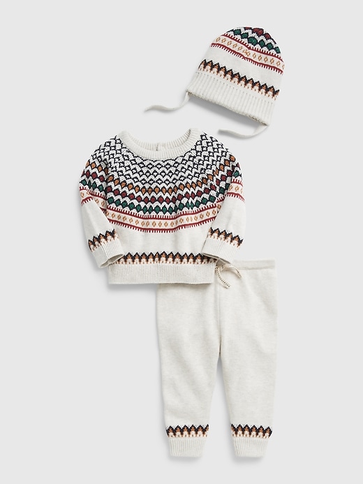 Image number 1 showing, Baby Fair Isle Sweater 3-Piece Outfit Set