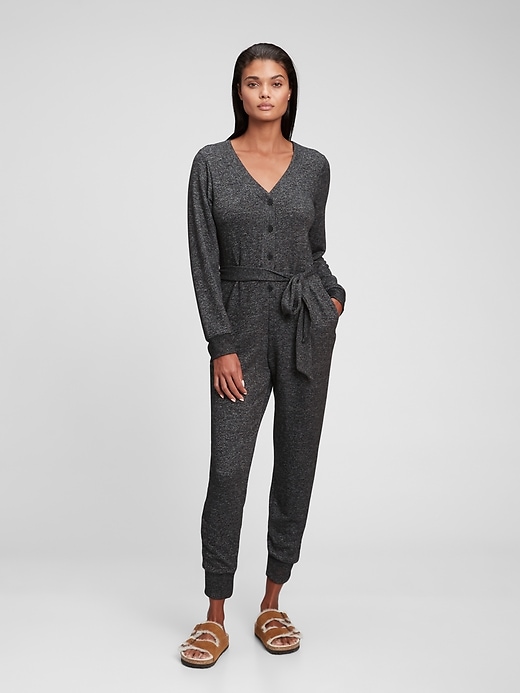 1 of 8 showing, with the color true black of product V-Neck Jumpsuit