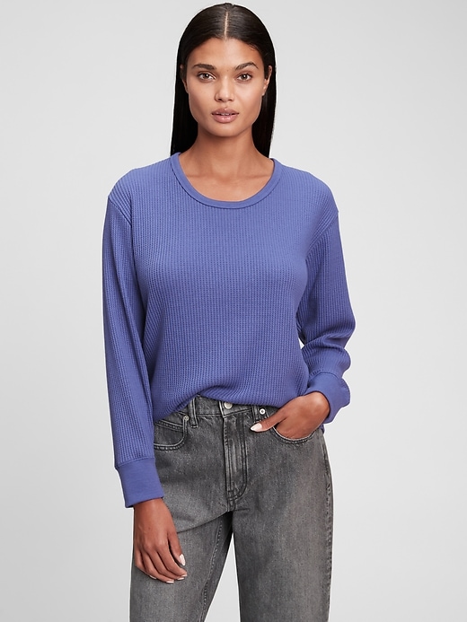 1 of 8 showing, with the color docksider blue of product Waffle-Knit Tunic T-Shirt