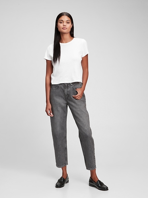 1 of 8 showing, with the color washed black of product High Rise Barrel Jeans with Washwell