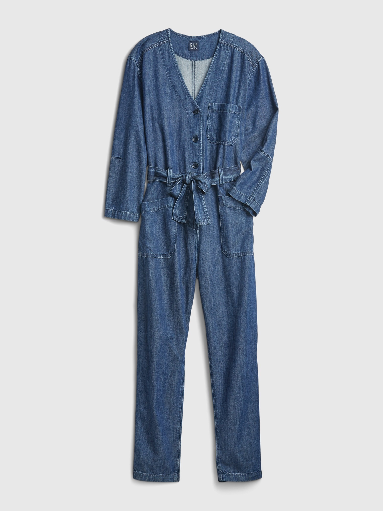 Женский джинсовый комбинезон Gap Tencel Modal с V-образным вырезом — фото 5
