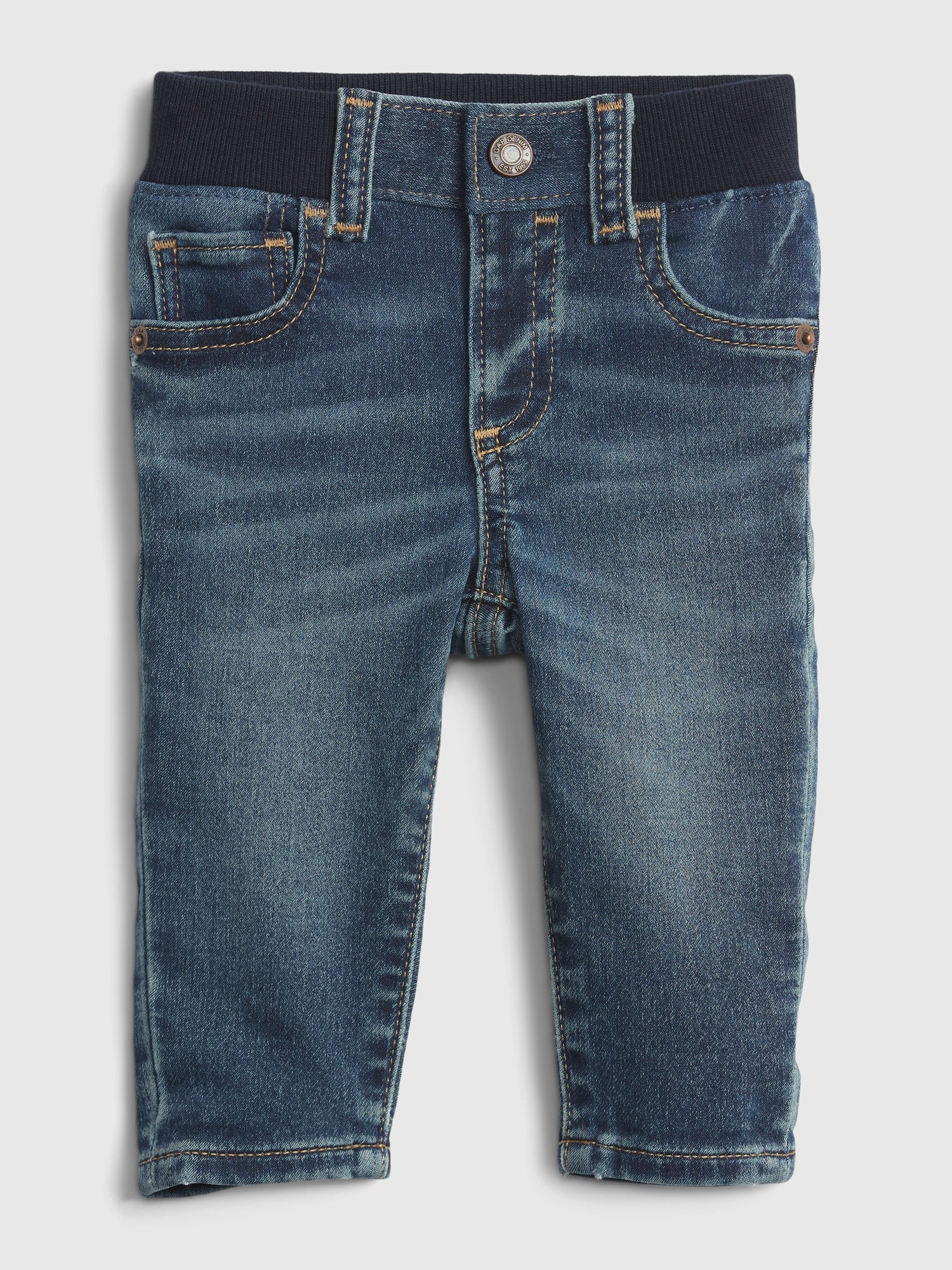 Gap Baby Organic Knit-denim Slim Jeans In Dark Wash