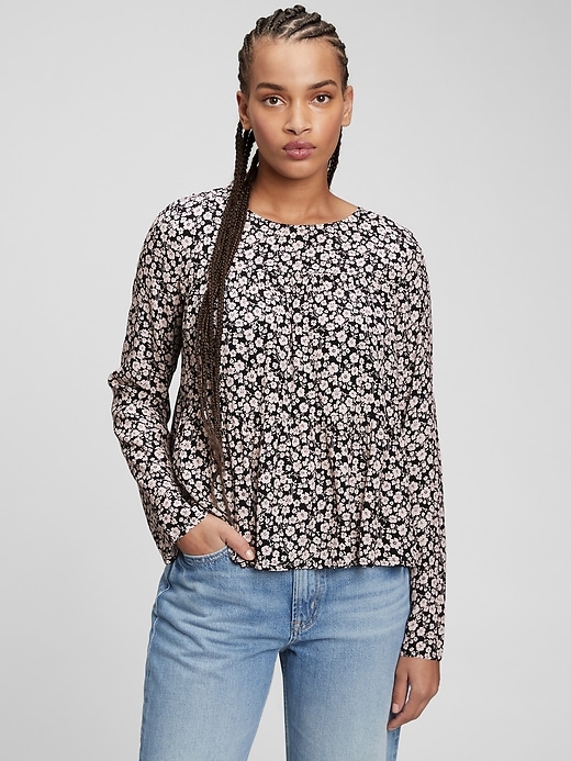 1 of 8 showing, with the color black & white floral of product Print Tiered Top
