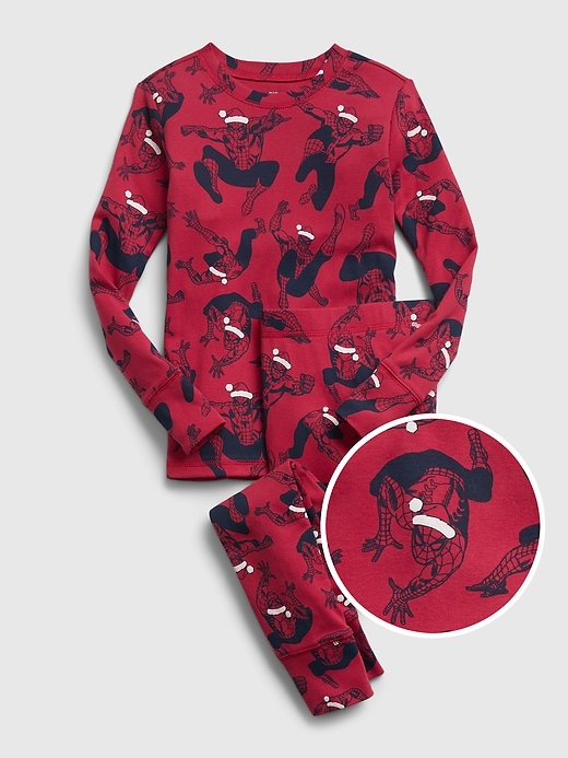 Image number 1 showing, GapKids &#124 Marvel Spider-Man 100% Organic Cotton Holiday Print PJ Set