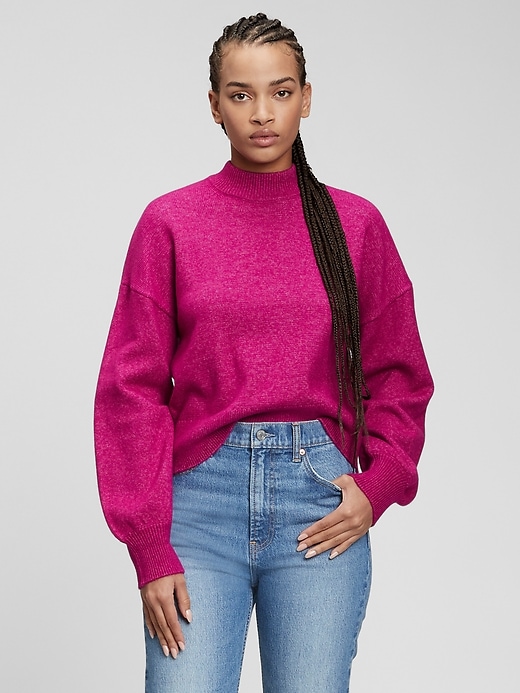 1 of 8 showing, with the color purple magenta of product Supersoft Mockneck Sweater