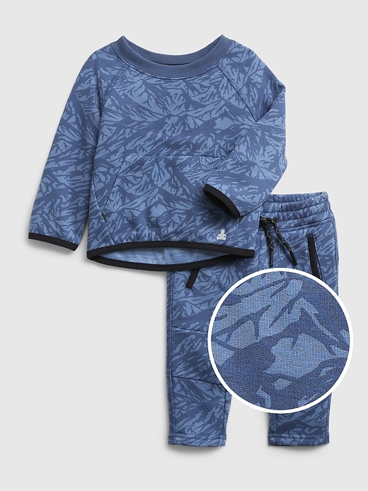 1 of 8 showing, with the color blue shade of product GapFit Baby Cozy Sherpa Fit Tech Outfit Set