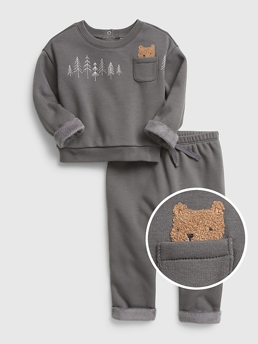 1 of 8 showing, with the color shark fin of product Baby Cozy Sherpa Lined 2-Piece Outfit Set