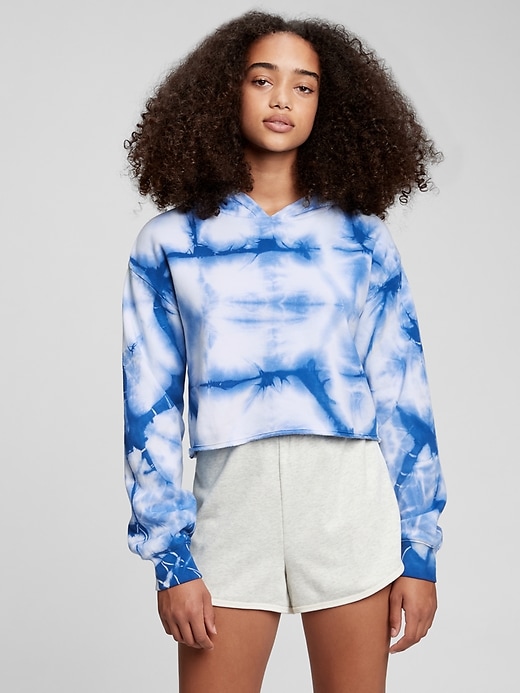 1 of 8 showing, with the color blue tie dye of product Teen Cropped Cut-Off Hoodie