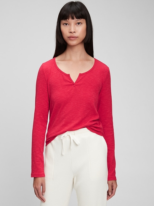 Ribbed Splitneck Long Sleeve T-Shirt | Gap