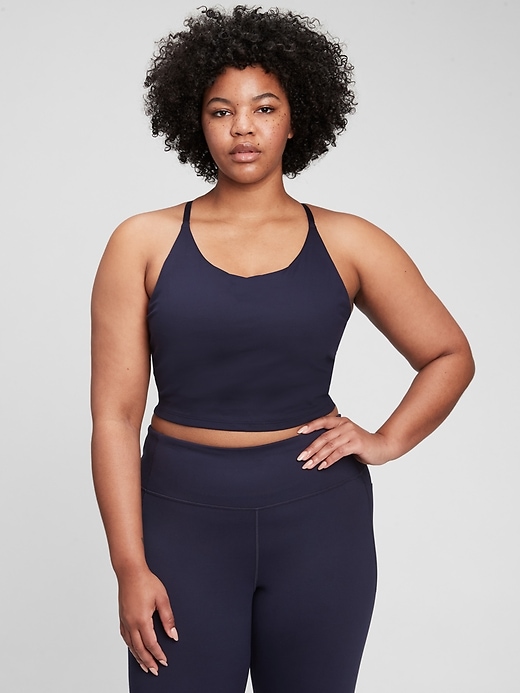 1 of 8 showing, with the color navy blue of product GapFit Power Longline Sports Bra