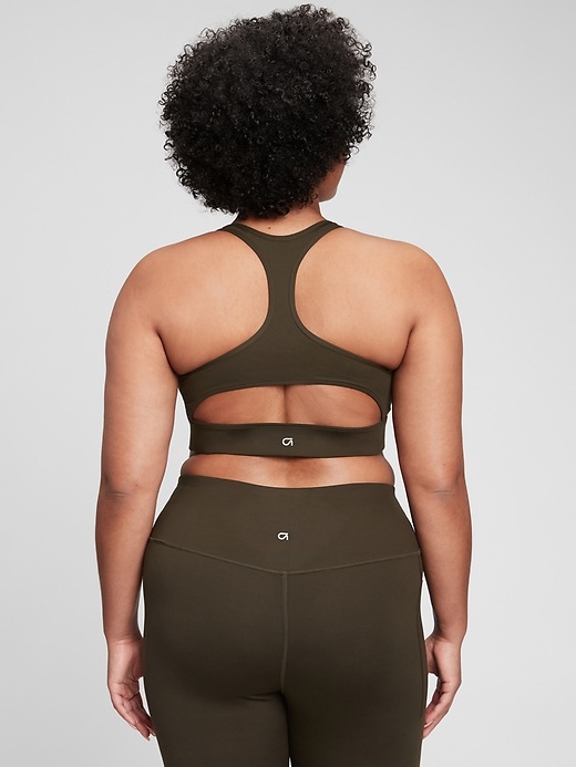 2 of 8 showing, with the color moss green of product GapFit Power Racer Cut Sports Bra