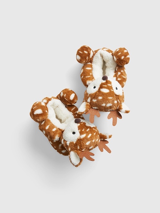 1 of 8 showing, with the color multi brown of product Kids Reindeer Slippers