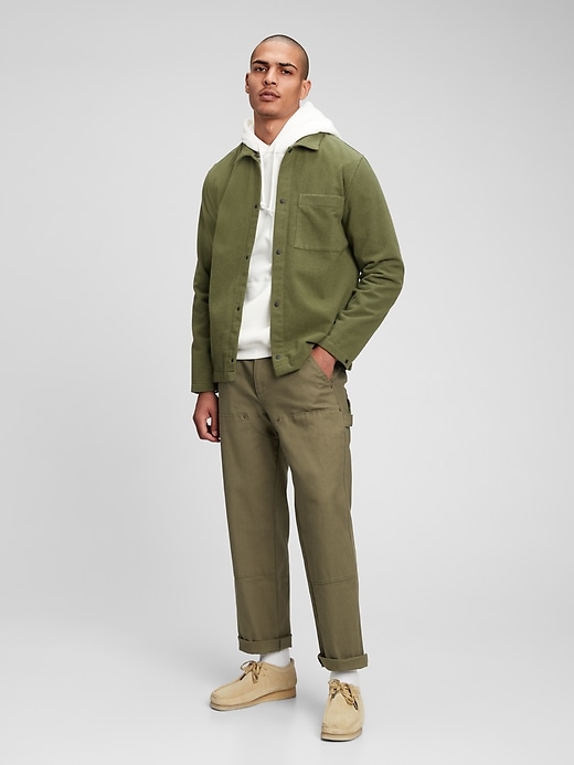 1 of 8 showing, with the color olive green of product Snap-Front Shirt in Untucked Fit