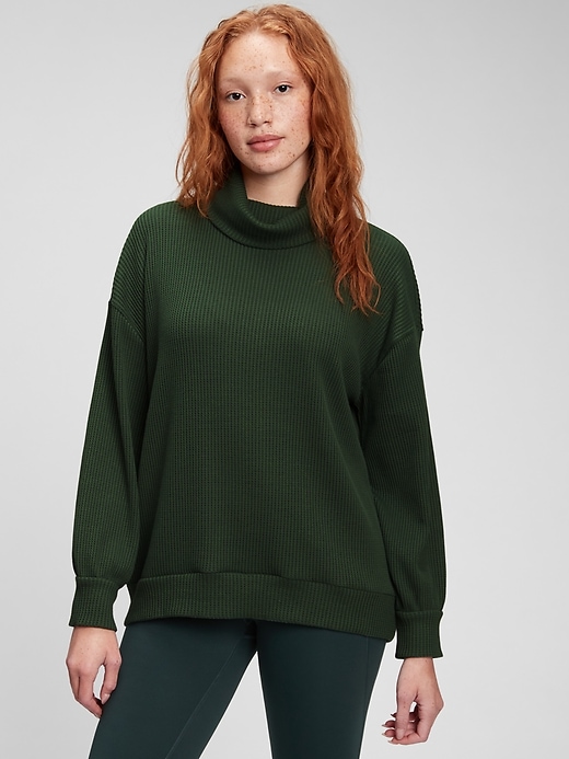1 of 8 showing, with the color emerald green of product Waffle-Knit Turtleneck T-Shirt