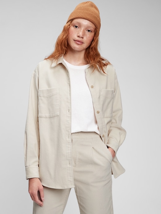 1 of 8 showing, with the color birch beige of product Oversized Corduroy Shirt