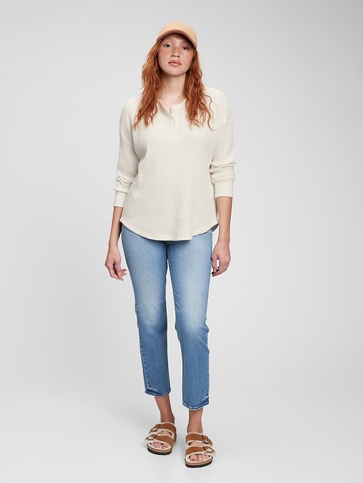 1 of 8 showing, with the color ivory beige of product Waffle Henley T-Shirt