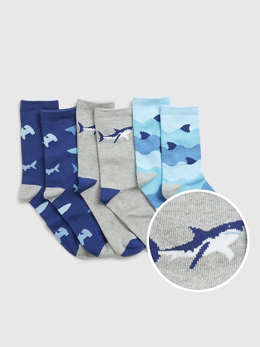 View large product image 1 of 1. Kids Shark Print Socks (3-Pack)