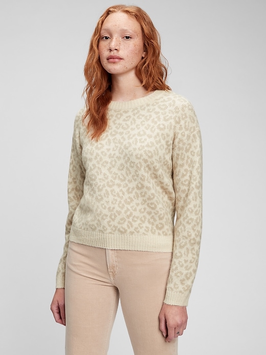 Image number 1 showing, Leopard Print Luxe Crewneck Sweater