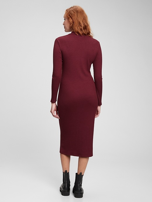2 of 8 showing, with the color red delicious of product Ribbed Mockneck Midi Dress